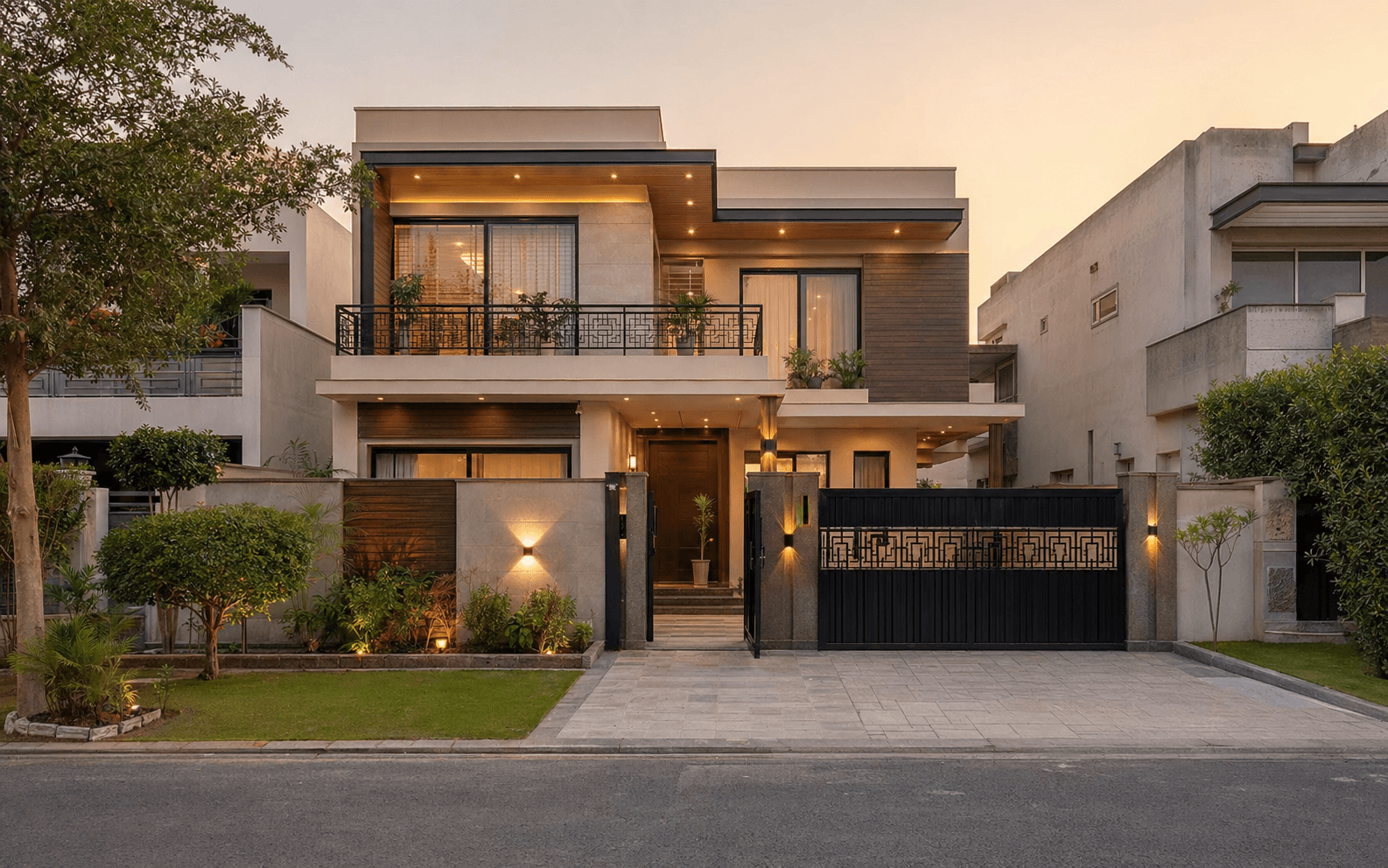Luxe modern house exterior in a gated Lahore community